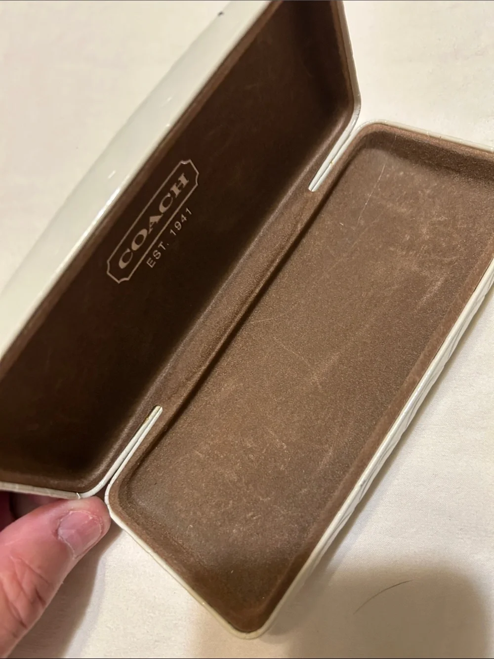 Coach White Embossed Circle Sunglasses Case
